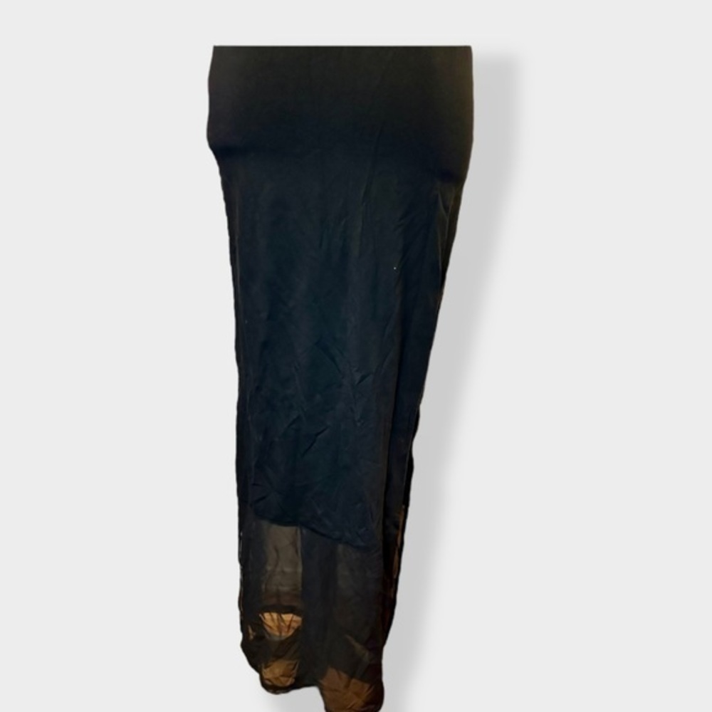 - y2k 2002 Black Maxi Skirt with Mesh trim sz M